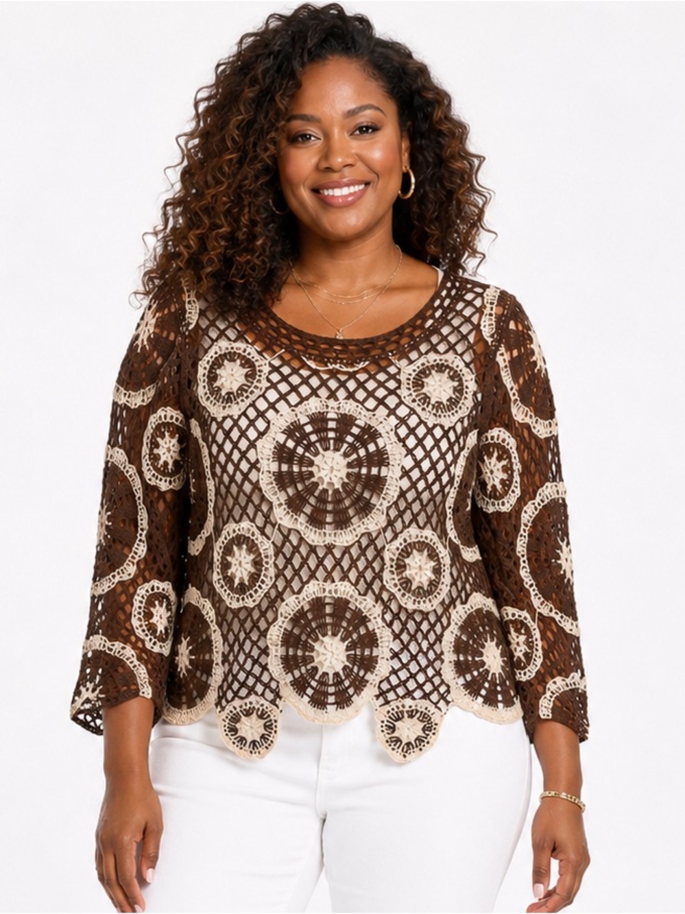 LIV LOS ANGELES Crochet Boho Floral Sweater Women’s 2X NWT